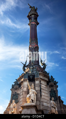 Il monumento di Colombo, Monument a Colom, Statua di Colombo, Barcellona, Spagna Foto Stock