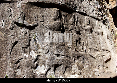 Sacerdote scultura a Yazilikaya santuario [ scritto rock ], Hattusa il più grande conosciuto Hittita santuario Foto Stock