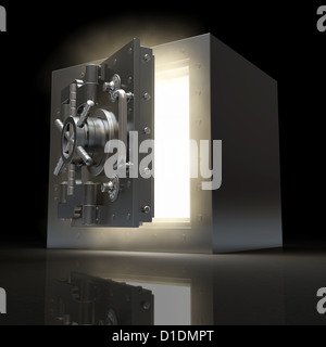 Apertura archivio e volume luce su sfondo nero. 3d Foto Stock