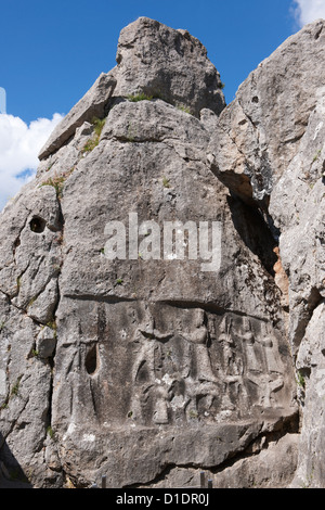 Sacerdote scultura a Yazilikaya santuario [ scritto rock ], Hattusa il più grande conosciuto Hittita santuario Foto Stock