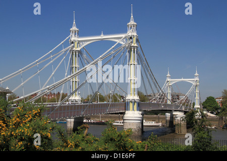 Albert Ponte sul Fiume Tamigi, Battersea, Londra, Inghilterra, Regno Unito, Europa Foto Stock