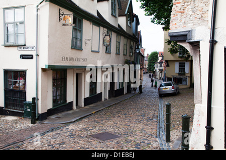 Elm Hill, Norwich, Norfolk, Inghilterra, Regno Unito, Europa Foto Stock