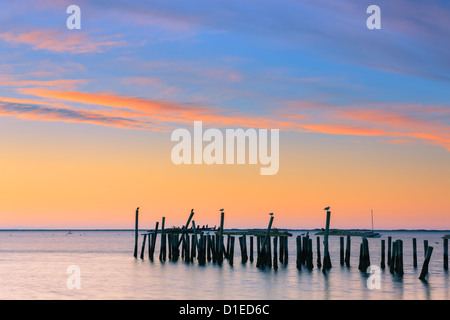 Sunrise sopra il vecchio jety in a Provincetown a nord di Cape Cod, Massachusetts Foto Stock