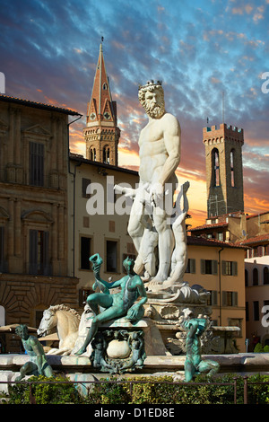 La fontana del Nettuno di Bartolomeo Ammannati (1575), Piazza della Signoria a Firenze, Italia Foto Stock