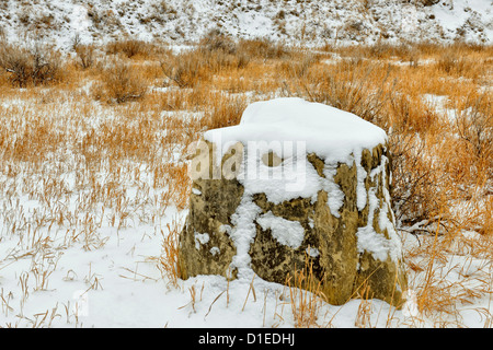 Neve fresca nel piccolo fiume Missouri Valley paesaggio, Theodore Roosevelt NP (Sud), il Dakota del Nord, STATI UNITI D'AMERICA Foto Stock