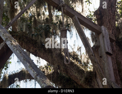 Gallows in legno e corda cappio a St Augustine Florida Foto Stock