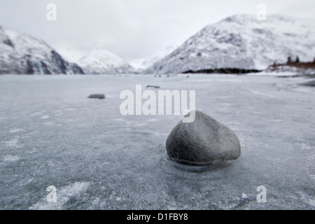 Lago di Portage Portage Glacier, congelati paesaggio, Chugach Mountains, Alaska Foto Stock