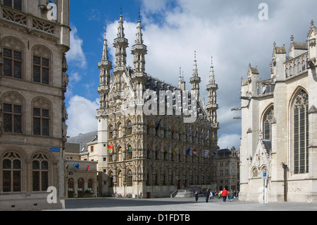 Il XV secolo tardo municipio gotico di Grote Markt, Lovanio, Belgio, Europa Foto Stock