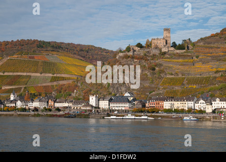 Burg Gutenfels castello con Reno a Kaub, Renania-Palatinato, Renania, Germania Foto Stock