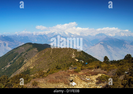 Vista di Langtang mountain range, Langtang National Park, Bagmati, Regione centrale (Madhyamanchal), Nepal, Himalaya, Asia Foto Stock