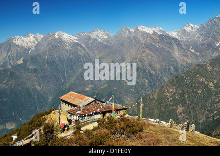 Vista di Langtang mountain range, Langtang National Park, Bagmati, Regione centrale (Madhyamanchal), Nepal, Himalaya, Asia Foto Stock