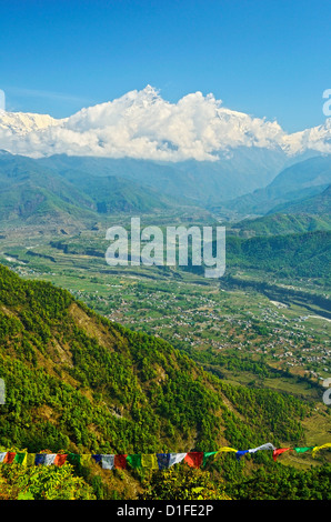 Annapurna Himal Machapuchare e visto da Sarangkot, Gandaki zona, regione occidentale, Nepal, Himalaya, Asia Foto Stock