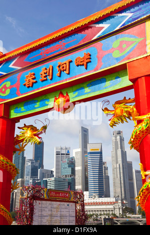 Skyline della città e dal quartiere finanziario di Singapore, Asia sud-orientale, Asia Foto Stock