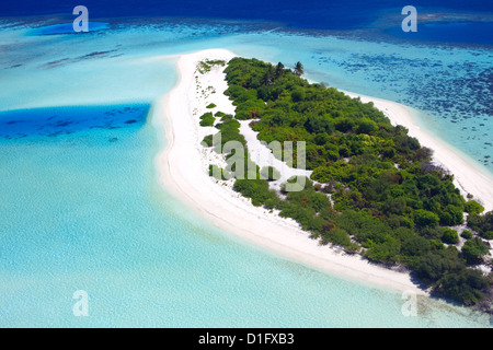 Vista aerea di un isola deserta, Maldive, Oceano Indiano, Asia Foto Stock