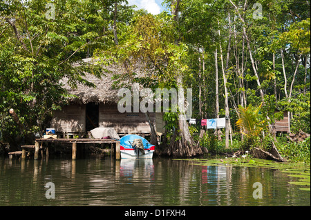 I popoli indigeni abitazione sul lago Izabal (Lago de Izabal), Guatemala, America Centrale Foto Stock