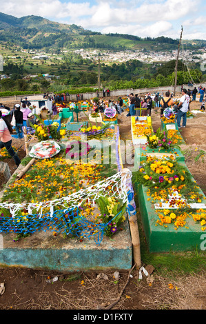 Il giorno dei morti cerimonia nel cimitero di Santiago Sacatepequez, Guatemala, America Centrale Foto Stock