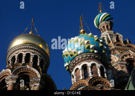 Cupole a cipolla, Chiesa del Salvatore sul Sangue versato (Chiesa della Resurrezione), San Pietroburgo, Russia, Europa Foto Stock