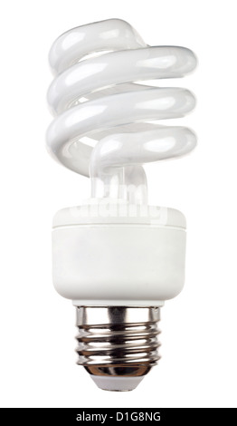 Risparmio energetico lampada fluorescente lampadina isolato su bianco. Foto Stock