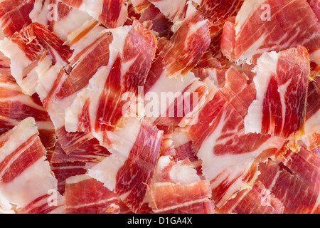 Prosciutto di jabugo closeup piastra Foto Stock