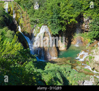 Vista estiva (da) di cascate del Parco Nazionale dei Laghi di Plitvice (Croazia) Foto Stock