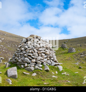 Cleits, Villaggio Baia, Hirta Island, St. Kilda, isole Ebridi Esterne, Scotland, Regno Unito, Europa Foto Stock