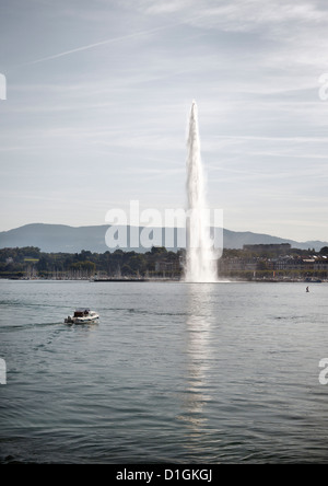Jet d'Eau, sul Lago di Ginevra, Ginevra, Svizzera, Europa Foto Stock