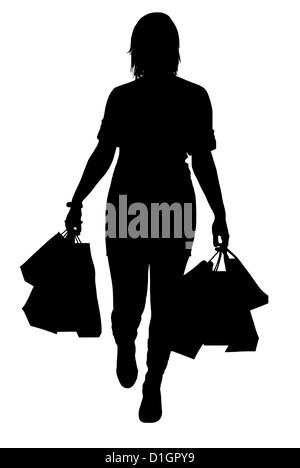 Silhouette di donna shopping Foto Stock