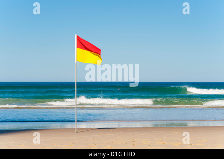 Bandiera di nuoto per satefy a Surfers Paradise Beach, Gold Coast, Queensland, Australia Pacific Foto Stock