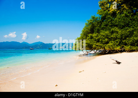 Tradizionale imbarcazione indonesiana off Gili Meno beach, isole Gili, Indonesia, Asia sud-orientale, Asia Foto Stock