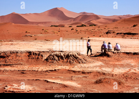 I turisti tenendo in vista desolato nel deserto del Namib Foto Stock