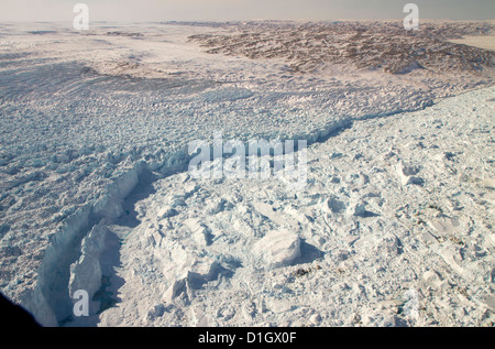 Il parto frontale del ghiacciaio Jakobshavn in Groenlandia occidentale il 21 aprile 2012. Foto Stock