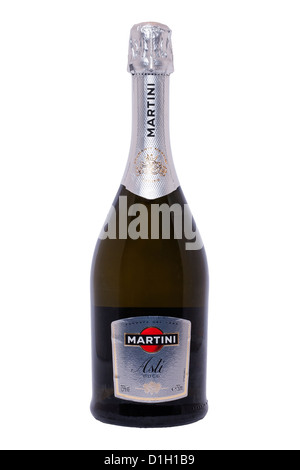 Una bottiglia di Martini Asti spumante bianco su sfondo bianco Foto Stock