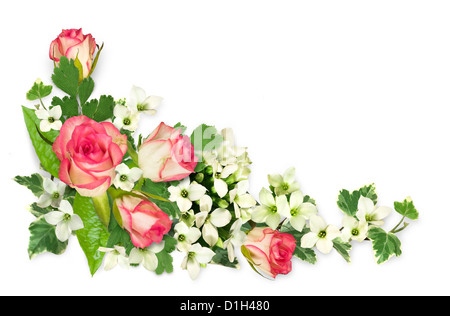 Telaio realizzato fiori ​​of intaglio su sfondo bianco Foto Stock