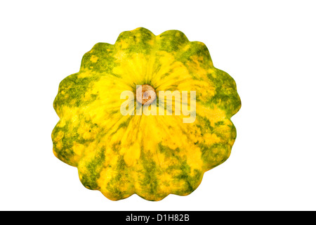 Giallo verde pattypan squash isolato su bianco Foto Stock