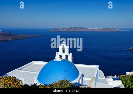 La vista dalla Firostefani a Santorini, Grecia Foto Stock