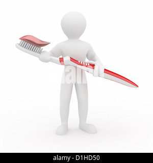 Gli uomini con uno spazzolino da denti bianchi su sfondo isolato. 3d Foto Stock