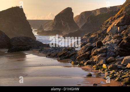 Tregurrian al tramonto, Cornwall, Inghilterra. Foto Stock