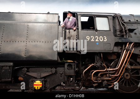 BR standard di classe 9f locomotiva a vapore visto sul West Somerset Railway Foto Stock