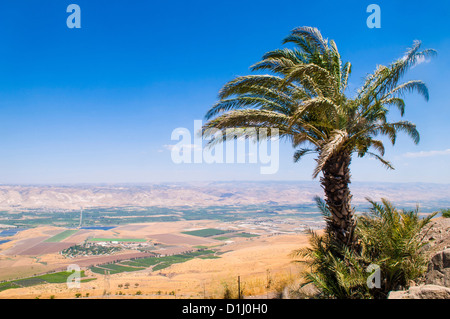 Vista della Valle del Giordano dalle rovine della fortezza dei Crociati Belvoir in Bassa Galilea, Israele Foto Stock