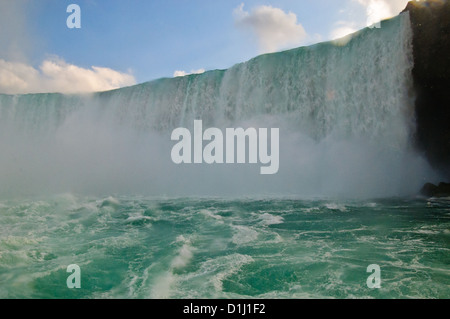 Il fiume Niagara bidoni ai piedi delle cascate del Niagara' Horseshoe Falls Foto Stock