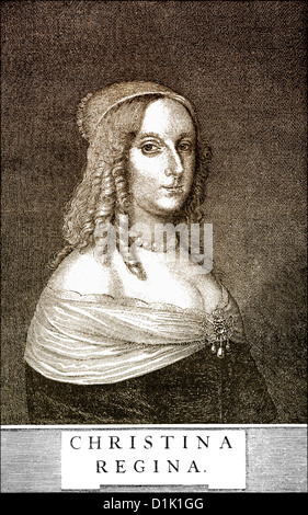 Disegno storico, Ritratto di Cristina o Kristina di Svezia, 1626 - 1689, Regina di Svezia tra 1632 e 1654 Foto Stock