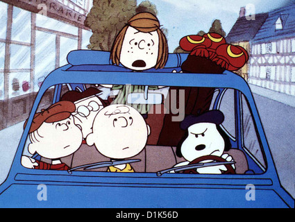 Gute Reise, Charlie Brown Bon Voyage, Charlie Brown Linus, Marcie, Charlie Brown, Menta Piperita Patty und Snoopy.local Foto Stock
