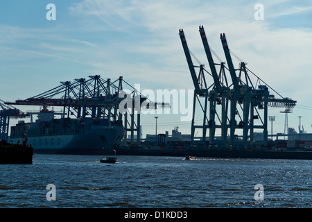 Vista sulla Gru nel porto di Amburgo, Germania Foto Stock