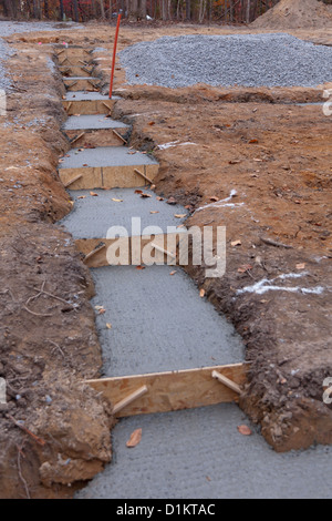 Di recente la colata di calcestruzzo setup per casa basamenti Foto Stock
