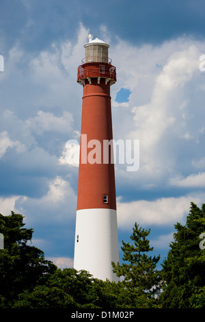 Barnegat Lighthouse o luce Barnegat, colloquialmente noto come 'Vecchio Barney', è un faro storico situato a Long Beach Island Foto Stock