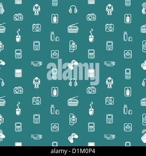 Ripetizione di un gadget senza giunture e tecnologia piastrella di sfondo texture con un sacco di diverso tech e gadget icone Foto Stock