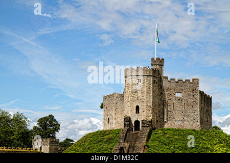 Il Castello di Cardiff tenere, Cardiff Wales, Regno Unito Foto Stock