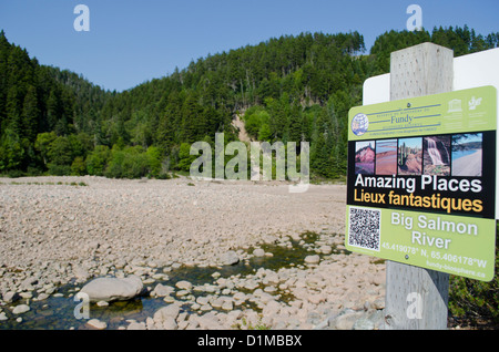 Sospensione ponte che attraversa il fiume di salmoni in Fundy National Park New Brunswick Canada Foto Stock