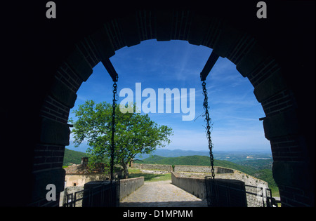 Bellegarde fort gate, Le Perthus, Pirenei orientali, Languedoc-Roussillon, Francia Foto Stock