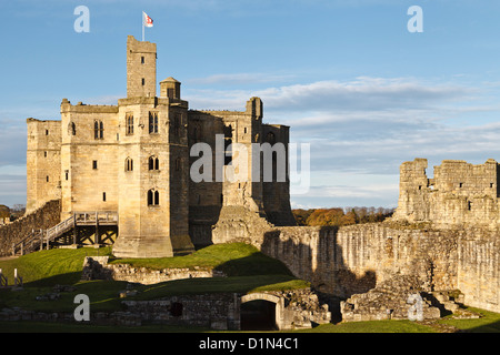 Il castello di Warkworth, Northumberland, Inghilterra Foto Stock